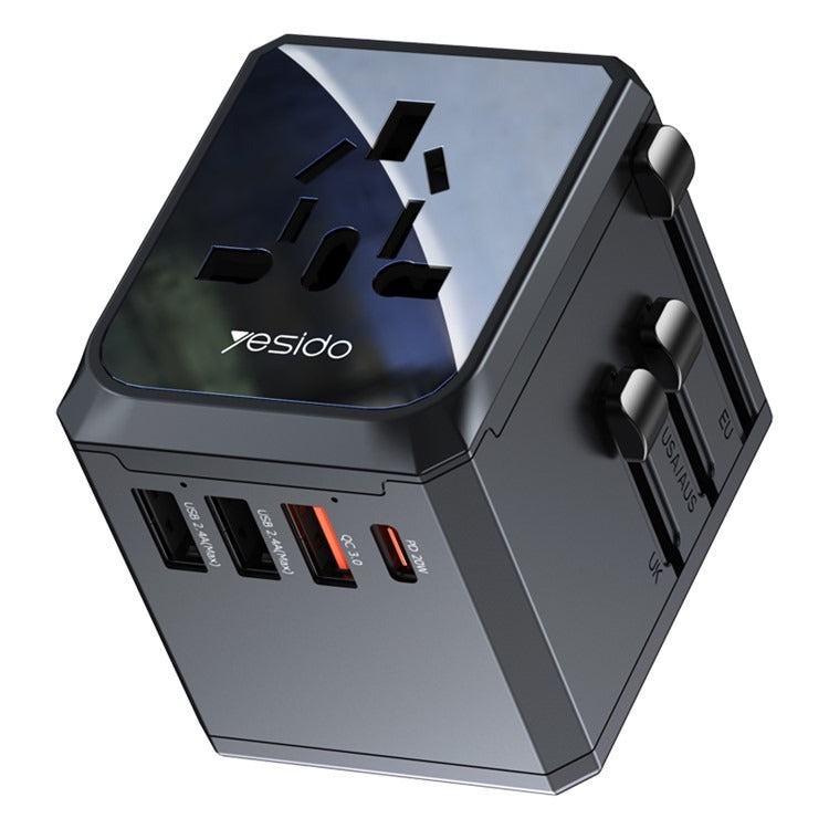 Yesido MC24 20W 3 USB + Type-C منافذ محول السفر العالمي متعدد الوظائف - أسود