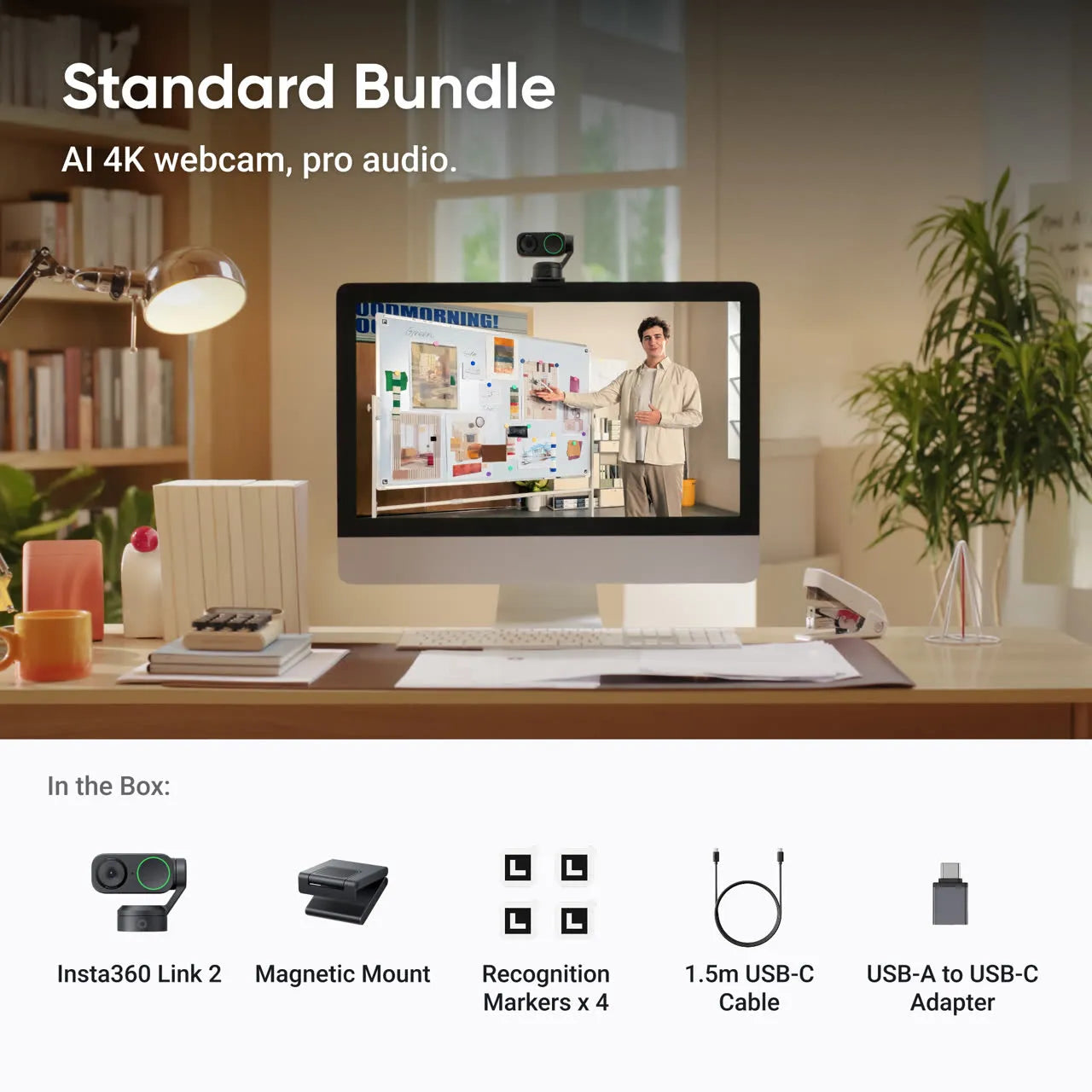 Insta360 Link 2 4K AI Webcam with 2-Axis Gimbal & Phase Detection Autofocus – Graphite Black (Standard Bundle)