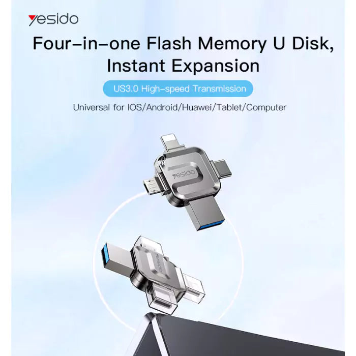 Yesido FL15 4-in-1 OTG Flash Drive - 512GB/ Up to 110 MB/s/ USB 3.0/ Micro/ Type-C/ Lightning Memory Stick