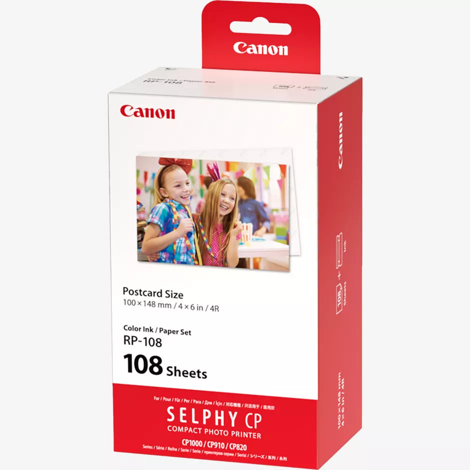 Canon RP-108 Color Ink & Postcard Photo Paper Set – 4×6" (100×148 mm), 108 Prints