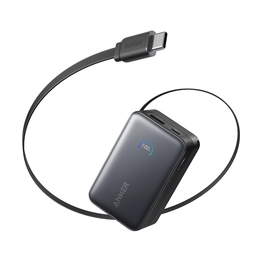 Anker Nano 10K 45W Power Bank with Built-In Retractable USB-C Cable & Smart Display – Black