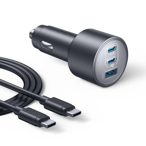 Anker Car Charger (167.5W, 3 Ports) with Cable Bundle Gray | IT Care Kuwait