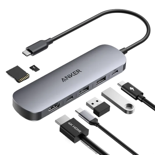 Anker Nano USB-C Hub (7-in-1, 4K HDMI) Gray