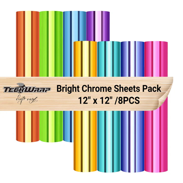 TeckWrap Mirror Chrome Adhesive Vinyl Sheets – Bright Chrome/ 30.5cm x 30.5cm/ 8 Sheets