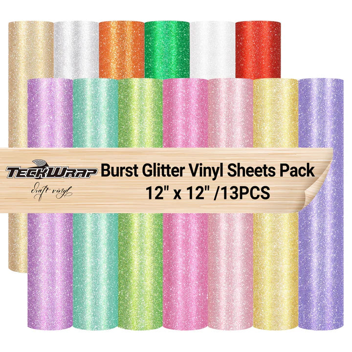 TeckWrap Burst Glitter Adhesive Vinyl Sheets Pack – 30.5cm x 30.5cm/ 13 Sheets