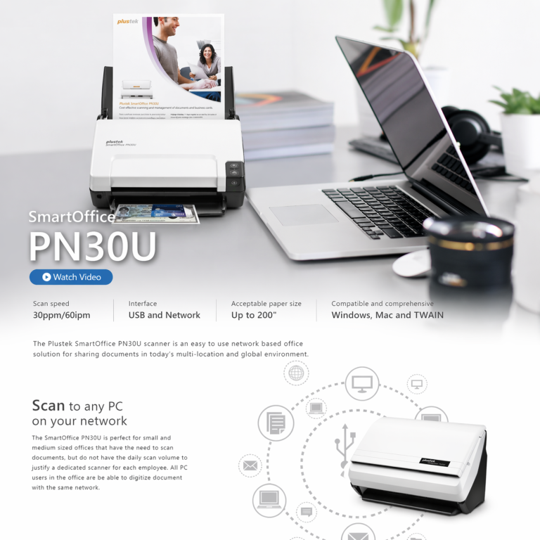 Plustek SmartOffice PN30U ADF Duplex Color Network Scanner | IT Care Kuwait