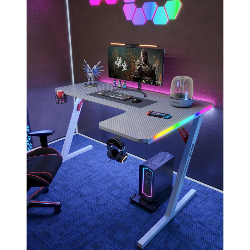 Gamax P201-RW RGB Carbon fiber Gaming Table (L-Shaped) with MousePad - Right / White