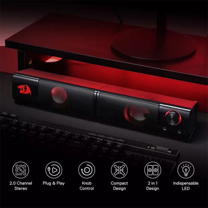 Redragon Orpheus GS550 2-in-1 Stereo Desktop Speakers & Soundbar with Red LED Backlight
