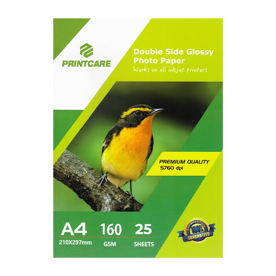Print Care Photo Paper – A4/ Glossy Paper/ Double Side/ 25 Sheets/ 160GSM/ Inkjet Printer