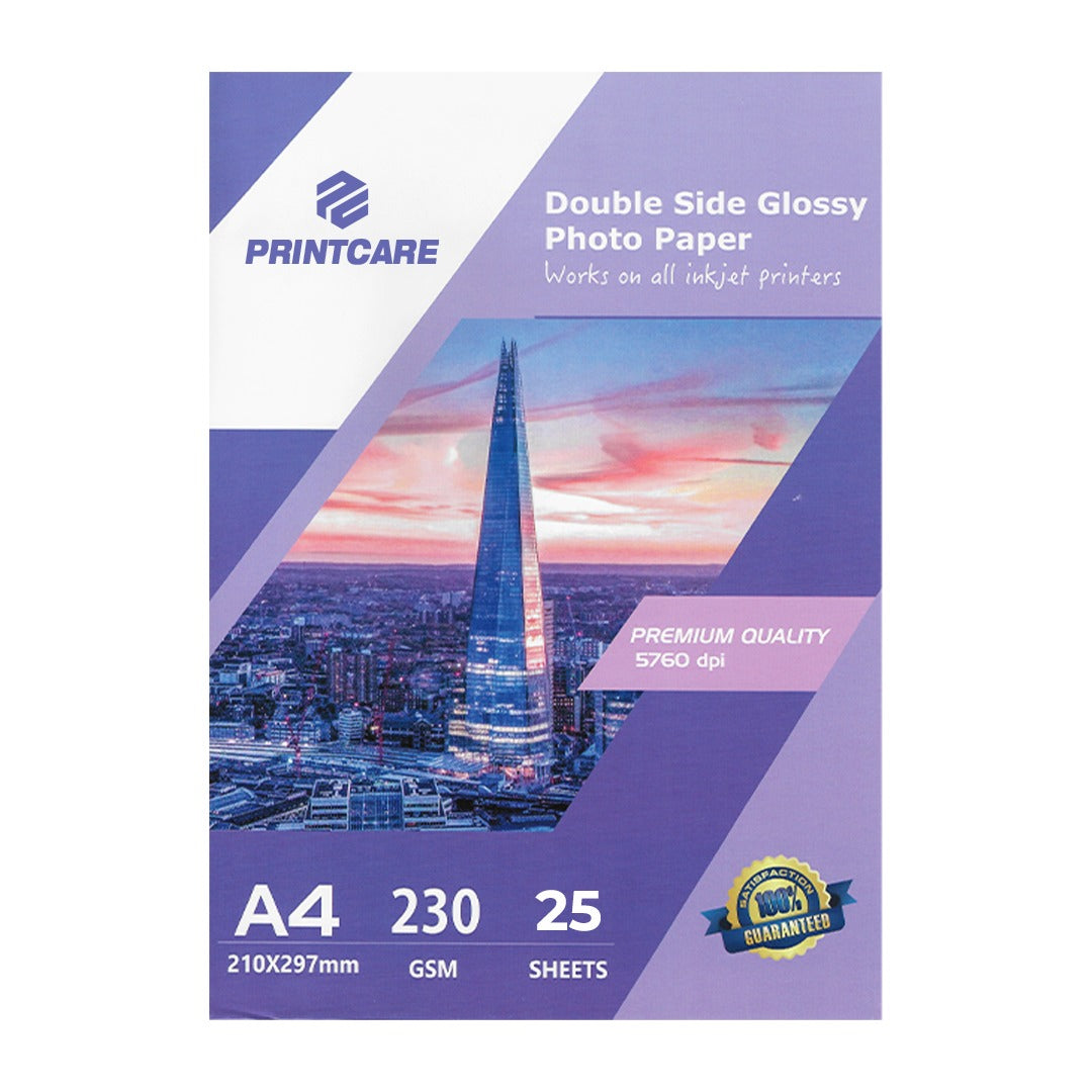 Print Care Photo Paper – A4/ Glossy Paper/ Double Side/ 50 Sheets/ 230GSM/ Inkjet Printer