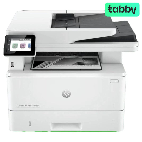 طابعة HP LaserJet Pro Pro MFP 4103fdw - 40 صفحة في الدقيقة / 1200 نقطة في البوصة / A4 / USB / LAN / WAN / Wi-Fi / FAX / ليزر أحادي اللون - طابعة