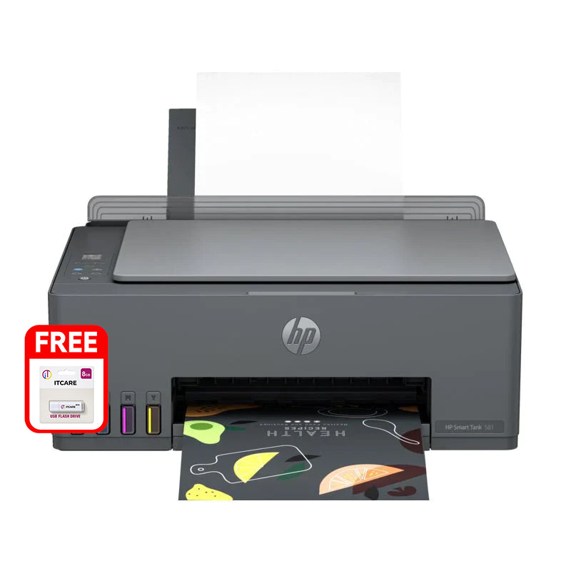 HP Smart Tank 581 AIO – 12ppm / 4800dpi / A4 / USB / Wi-Fi / Bluetooth / Color Inkjet – Printer + Free ITCARE 8GB Flash Drive