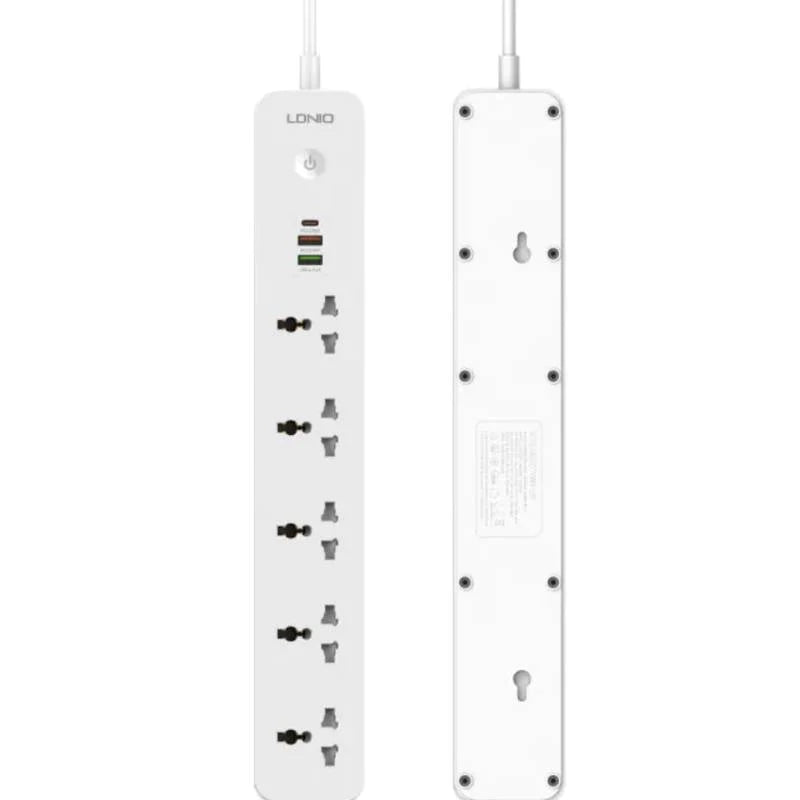 Ldnio SC5319 مشترك كهرباء مع منافذ شحن USB – 5 مداخل / USB-A / USB-C / 2500 واط / أبيض 