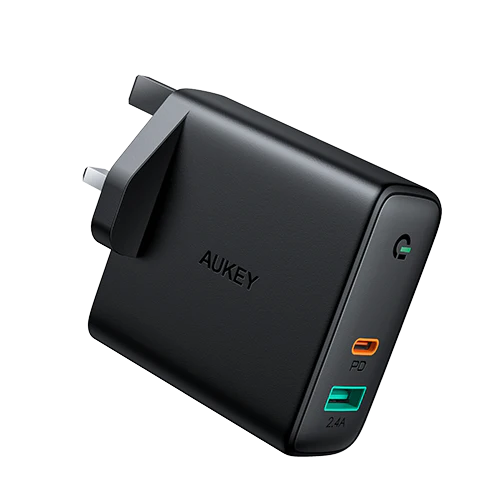 Aukey Dual-Port 60W PD Wall Charger with Dynamic Detect with C to C Cable – Black