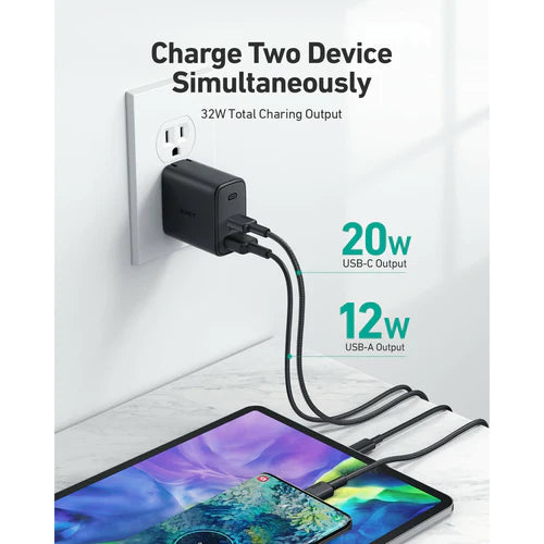 Aukey Dual Port 32W – PD USB C Wall Charger – Black