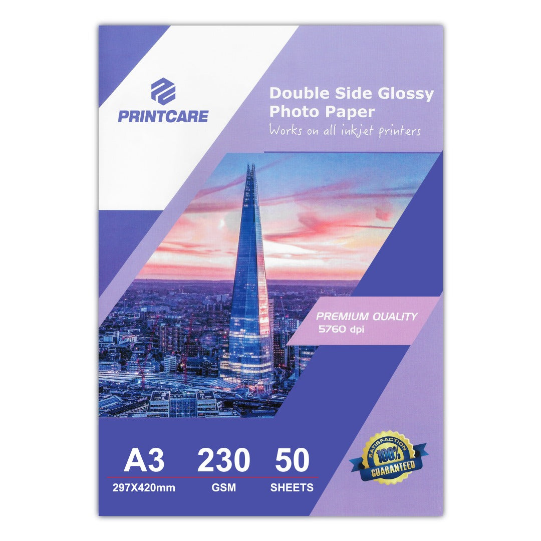 Print Care Double Side Glossy Photo Paper – A3/ 50 Sheets/ 230GSM/ Inkjet Printer