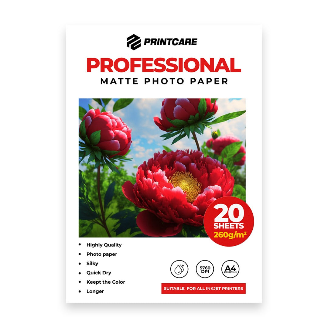 Print Care Professional Photo Paper – A4/ Matte/ 260GSM/ 20 Sheets/ Inkjet Printers