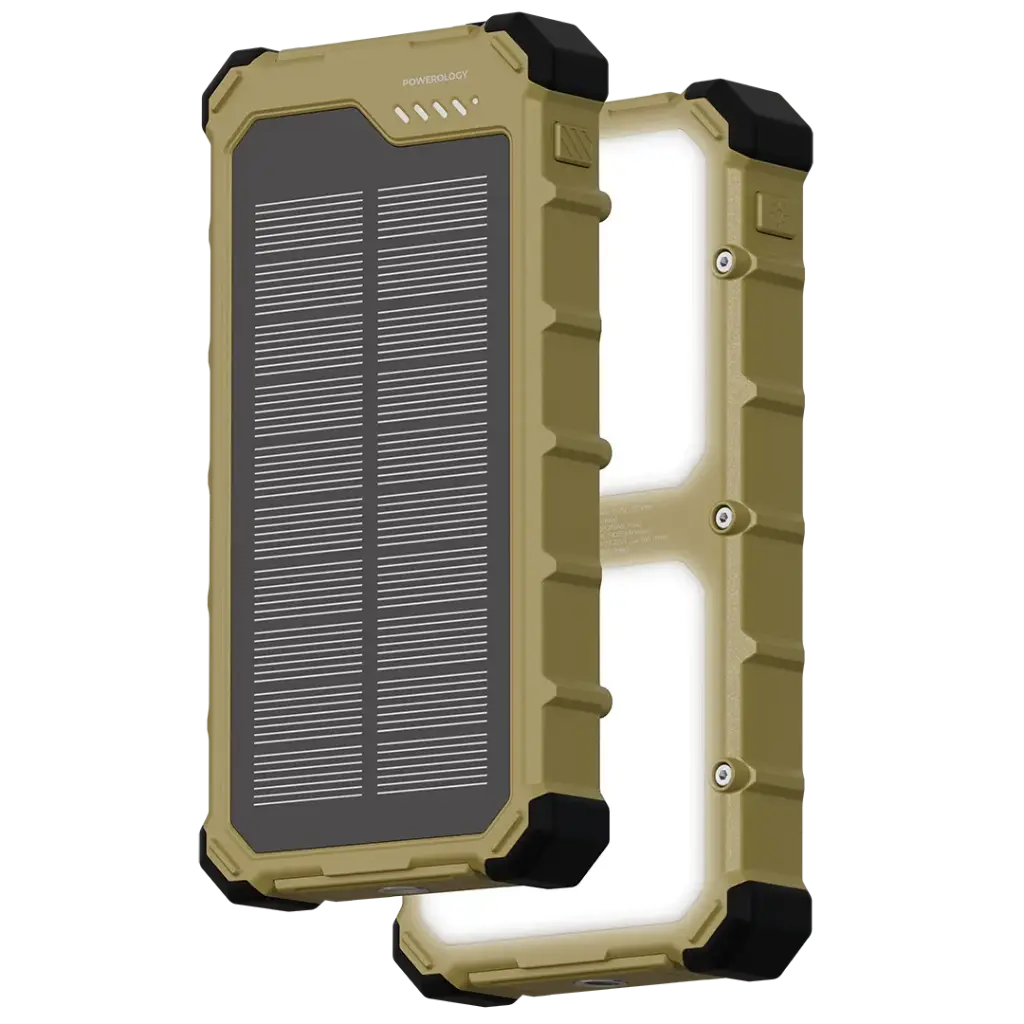 Powerology Solara Solar Power Bank with Dual LED Panels - Khaki | IT Care Kuwait