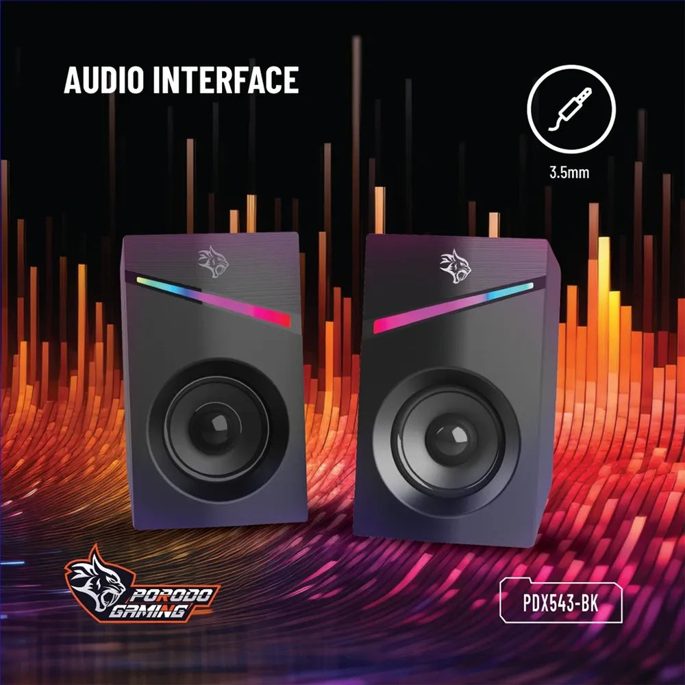 Porodo Gaming Stereo Speakers Volume Knob Control - Black | IT Care Kuwait