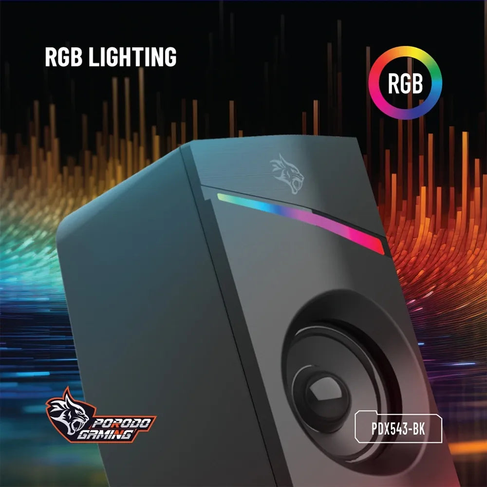 Porodo Gaming Stereo Speakers Volume Knob Control - Black | IT Care Kuwait