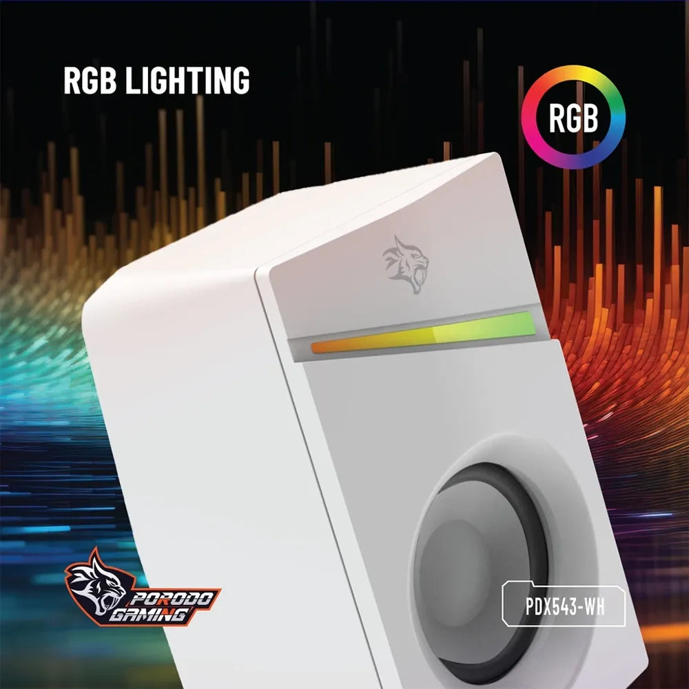 Porodo Gaming Stereo Speakers Volume Knob Control - White | IT Care Kuwait