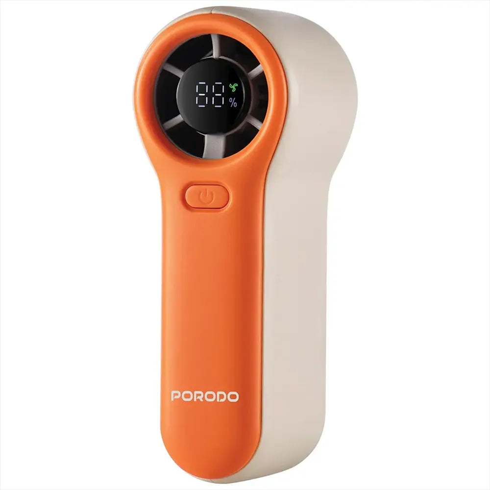 Porodo Lifestyle Pocket Size Handheld Fan with Battery Display - White/Orange | IT Care Kuwait