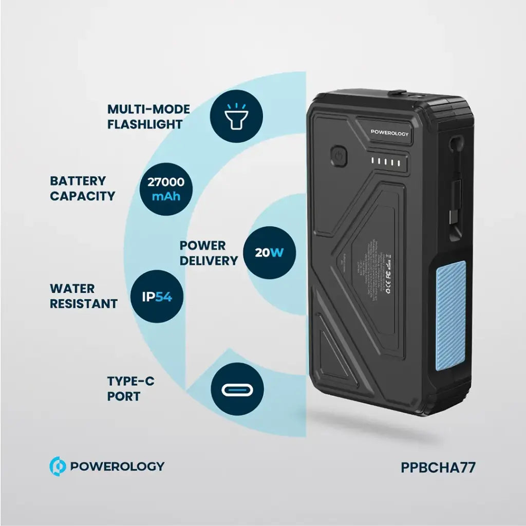 Powerology 27000mAh Solar Wireless Charging Power Bank - Black | IT Care Kuwait