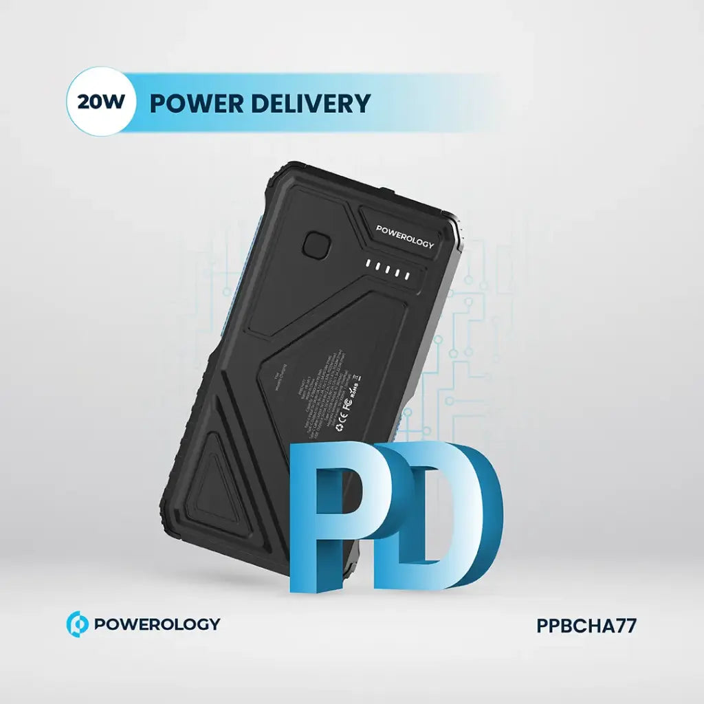 Powerology 27000mAh Solar Wireless Charging Power Bank - Black | IT Care Kuwait