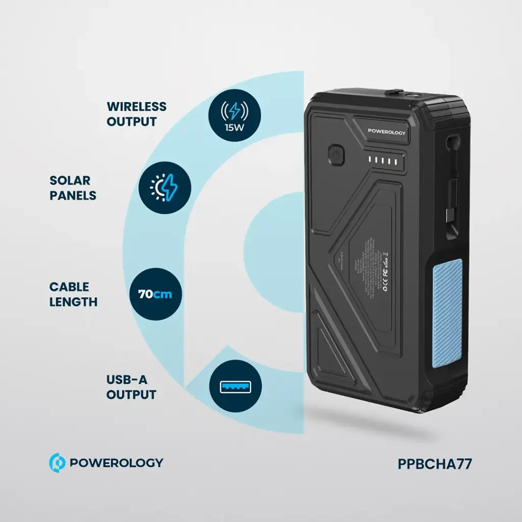 Powerology 27000mAh Solar Wireless Charging Power Bank - Black | IT Care Kuwait