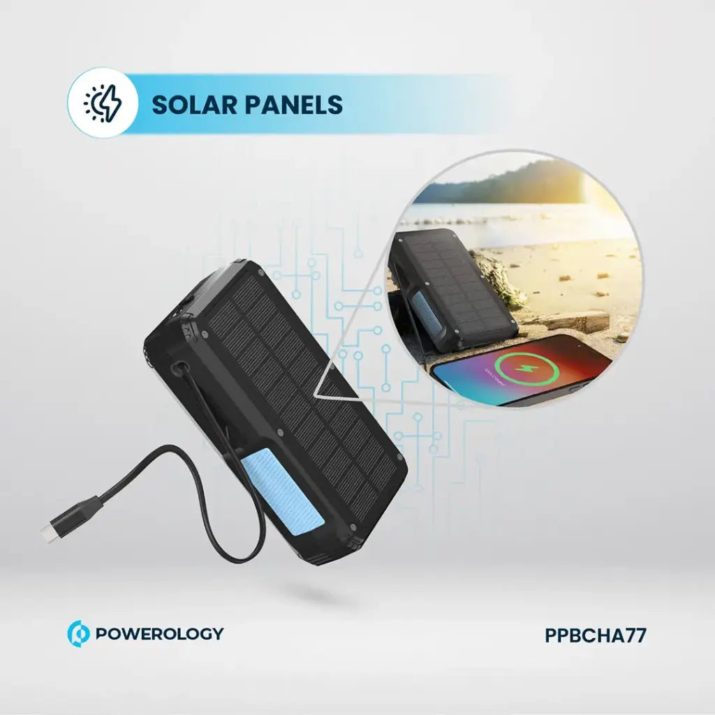 Powerology 27000mAh Solar Wireless Charging Power Bank - Black | IT Care Kuwait