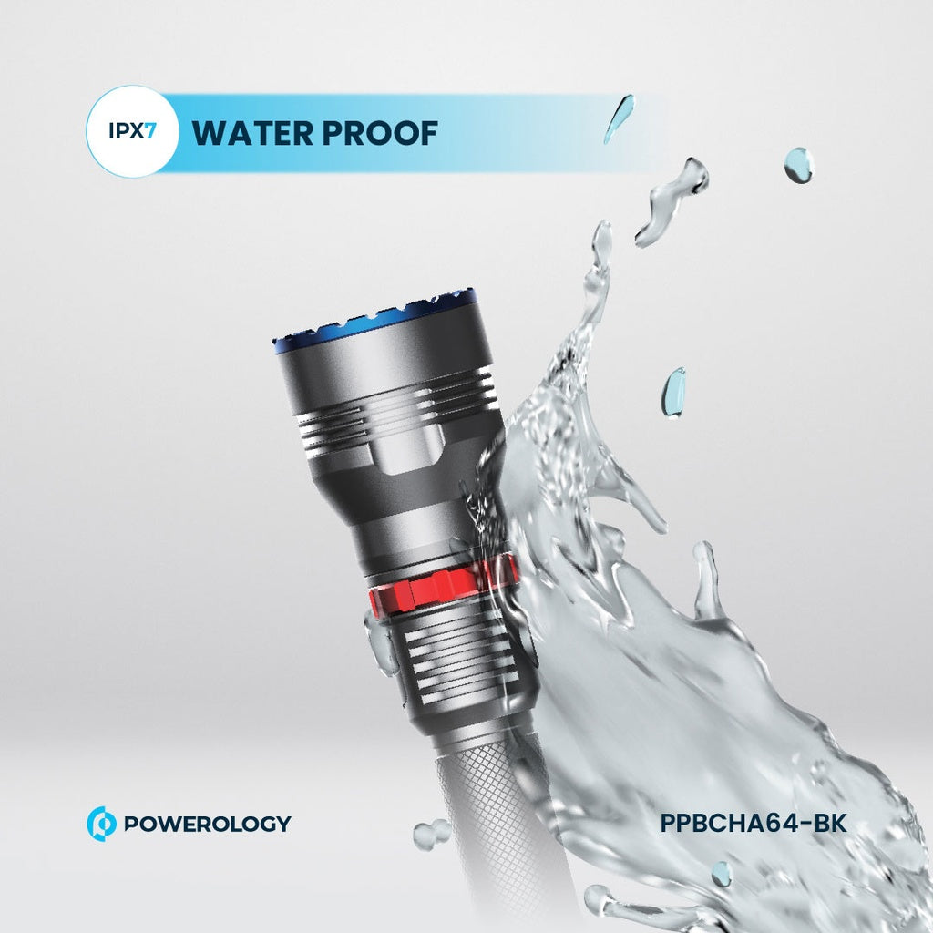 Powerology 4000mAh Waterproof LED Flashlight with Power Bank Function - Black | IT Care Kuwait