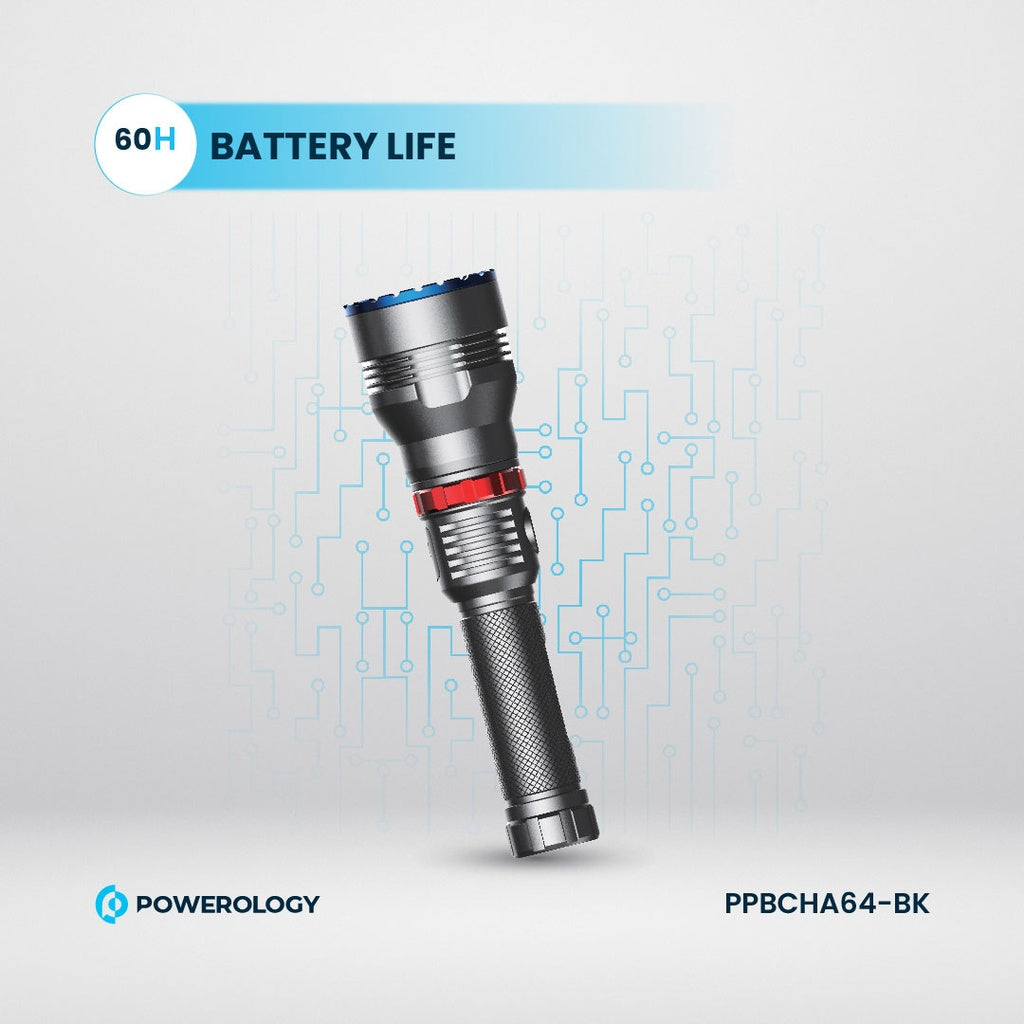 Powerology 4000mAh Waterproof LED Flashlight with Power Bank Function - Black | IT Care Kuwait