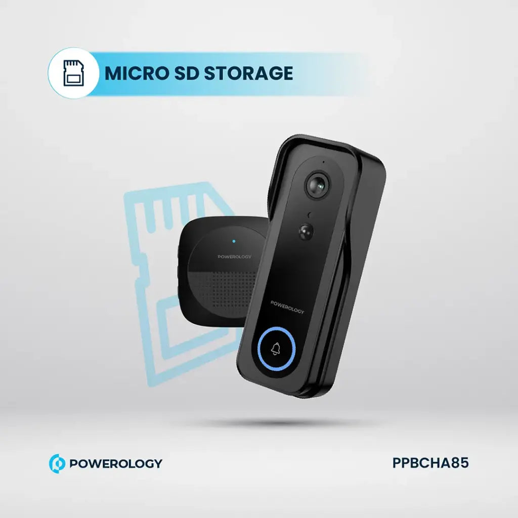 Powerology Smart Doorbell Camera with Chime - Black | IT Care Kuwait