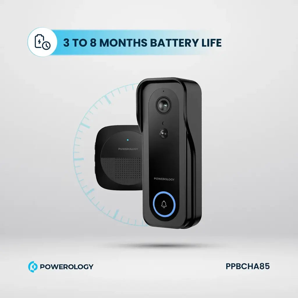 Powerology Smart Doorbell Camera with Chime - Black | IT Care Kuwait