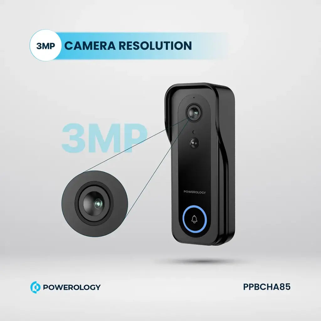 Powerology Smart Doorbell Camera with Chime - Black | IT Care Kuwait