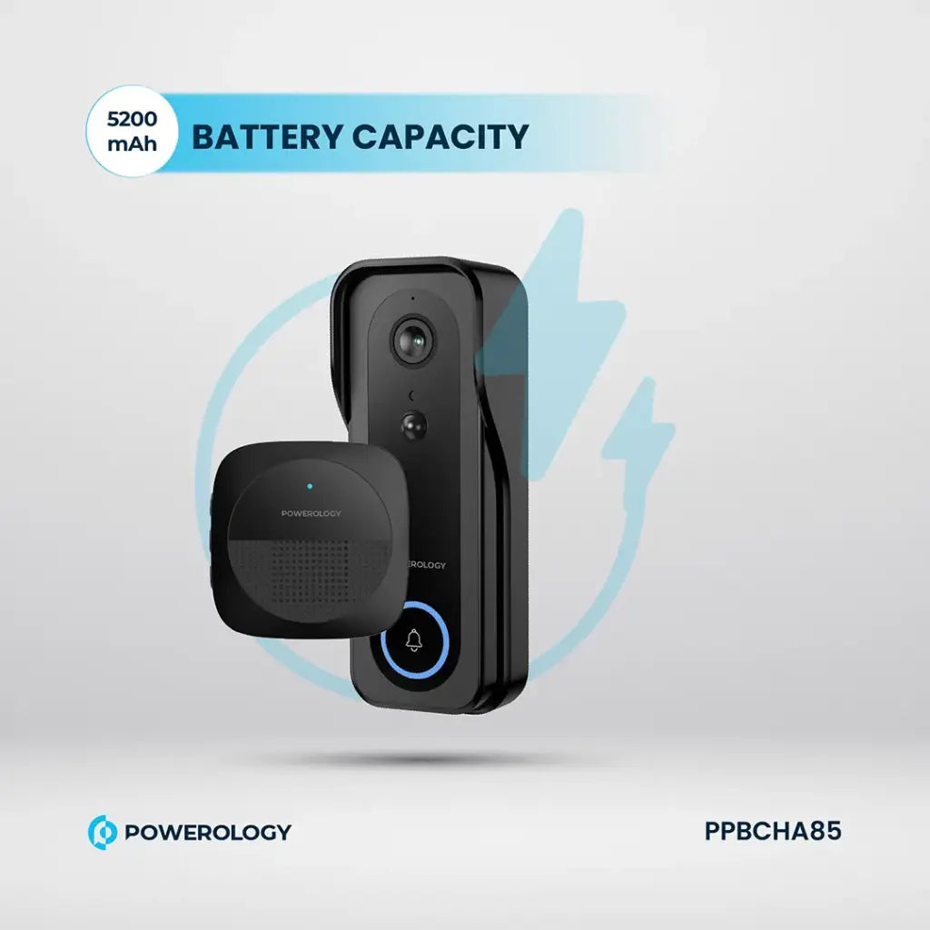 Powerology Smart Doorbell Camera with Chime - Black | IT Care Kuwait
