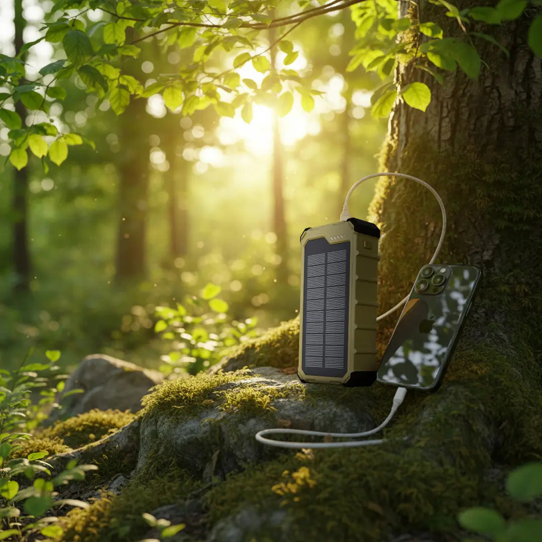 Powerology Solara Solar Power Bank with Dual LED Panels - Khaki | IT Care Kuwait
