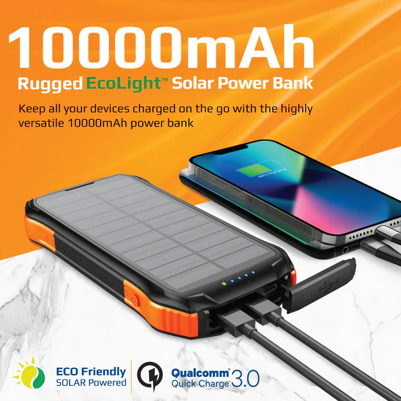 PROMATE SolarTank-10PDQi Rugged EcoLight Solar Power Bank - 10000mAh / USB-A / USB-C