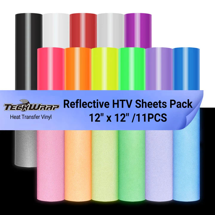 TeckWrap Reflective Rainbow Heat Transfer Vinyl Sheets Pack – 30.5cm x 30.5cm/ 11 Sheets