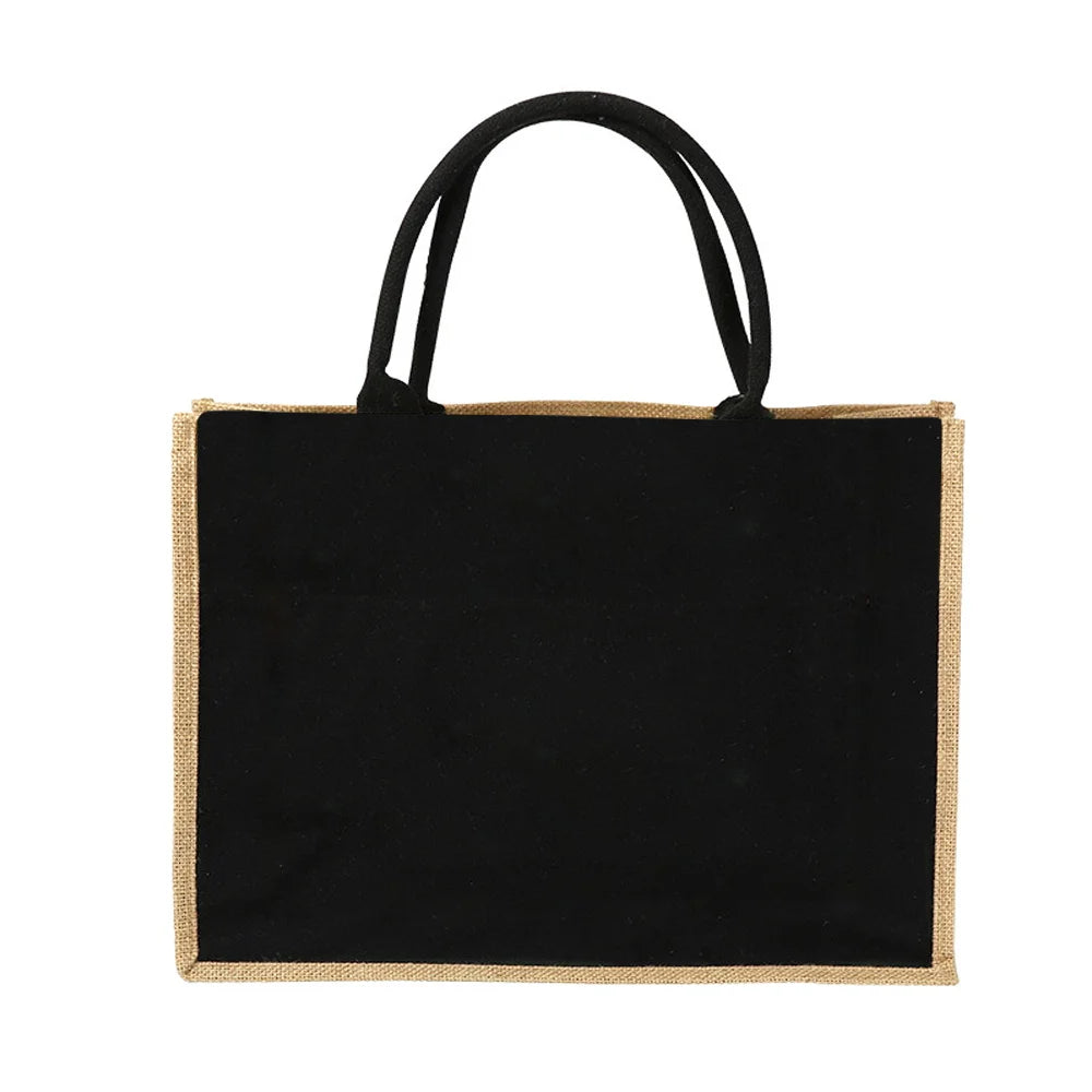 حقيبة من القماش الطبيعي والجوت المنشا – 32 سم × 29 سم / أبيض أو أسود
