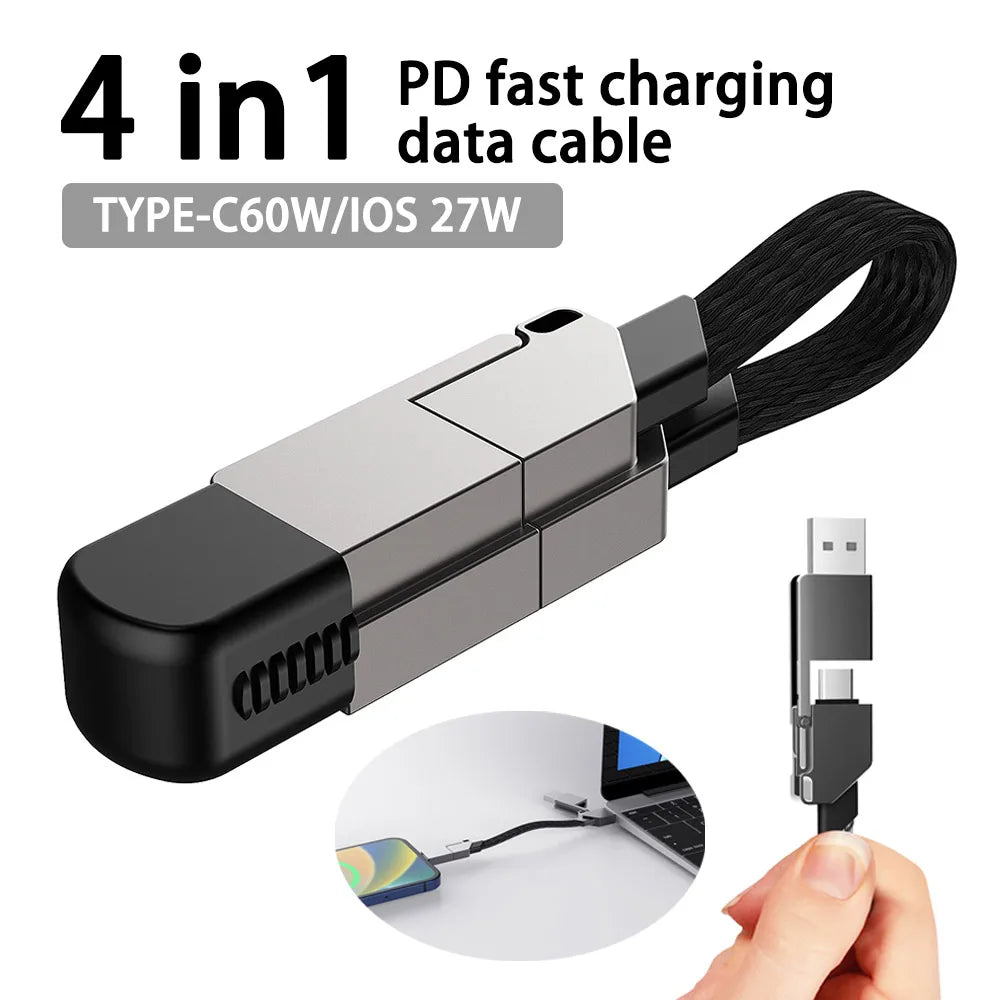 Multi Cable Charging Portable 4 in 1 PD 60W USB A/Type C to Type C/Lighting for iPhone 15.5cm