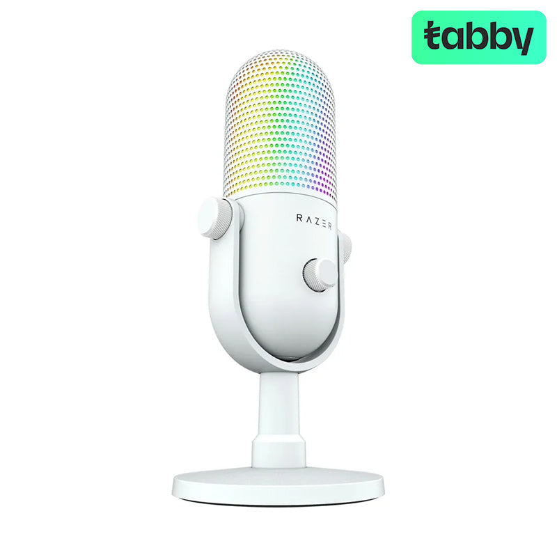 Razer Seiren V3 Chroma RGB USB Streaming Microphone with Tap-to-Mute Sensor – Supercardioid Condenser Mic (White)