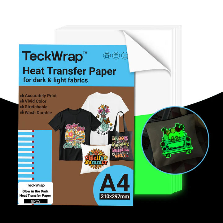 TeckWrap Glow-in-the-Dark Inkjet Heat Transfer Paper – A4/ Pack of 8 Sheets