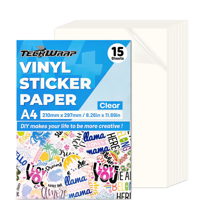 TeckWrap Inkjet Printable Clear Vinyl Stickers - 15 Pcs / A4