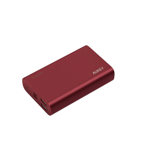 Aukey 10000mAh USB C QC3.0 وبنك الطاقة المتميز لتوصيل الطاقة - أحمر