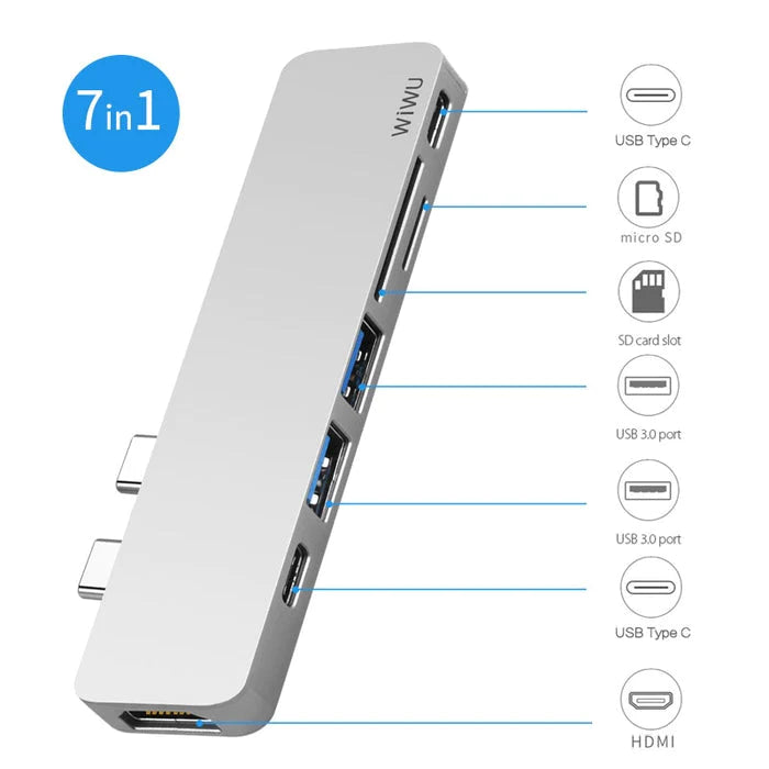 حافظة Wiwu USB Type-C 7 في 1 من الألومنيوم لجهاز Macbook-T8