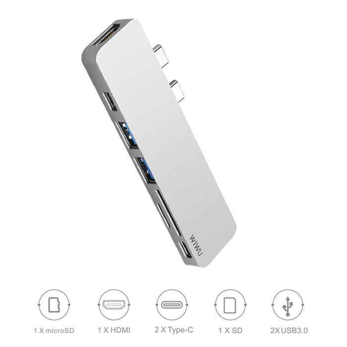 Wiwu USB Type-C 7 In 1 Hub Aluminum Case For Macbook-T8