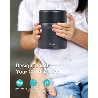 Buzio Kids Stainless Steel Food Container 350ml - Black | IT Care Kuwait