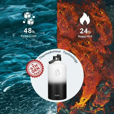 Buzio Duet Series Stainless Steel Gallon Water Bottle with 2 Lids and Sleeve 3.8L - Black White | IT Care Kuwait