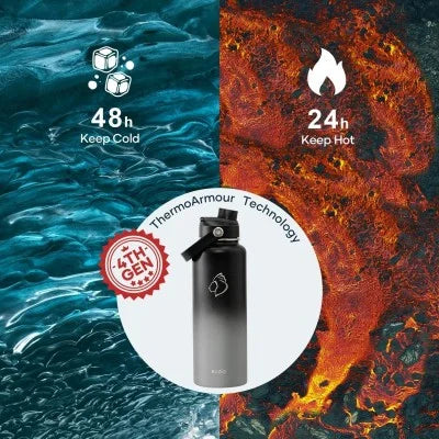 Buzio Duet Series Stainless Steel Water Bottle with 2 Lids and Sleeve 1.2L - Shadow | IT Care Kuwait